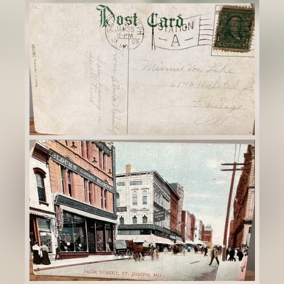 Other - 🟢 Antique - Dated 1909 - Post Card - 1 Cent Canceled Stamp - Benjamin Franklin